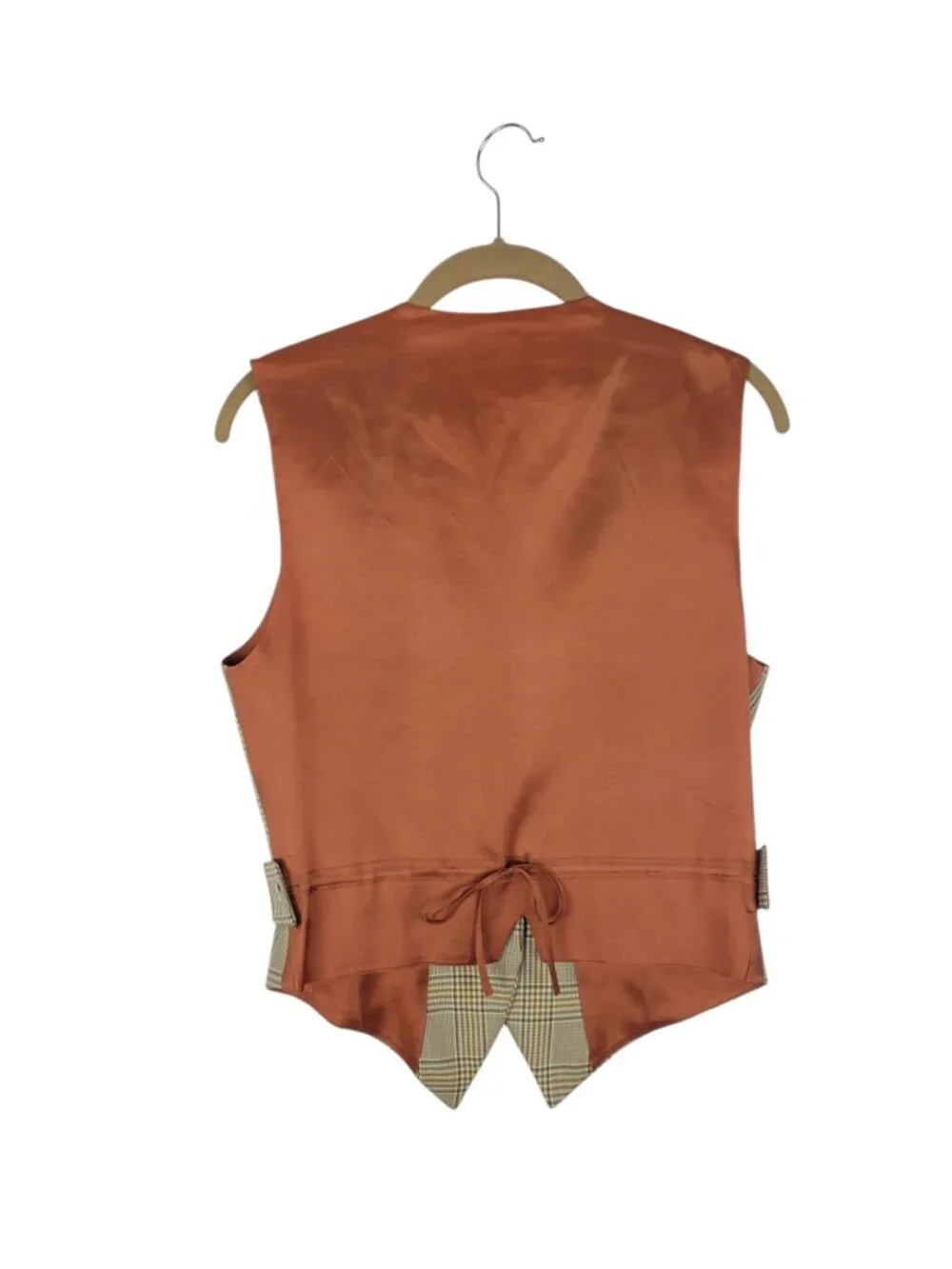 Gruppo Americano Tan Glen Plaid Wool Waistcoat Menswear Lapel Vest Womens Small